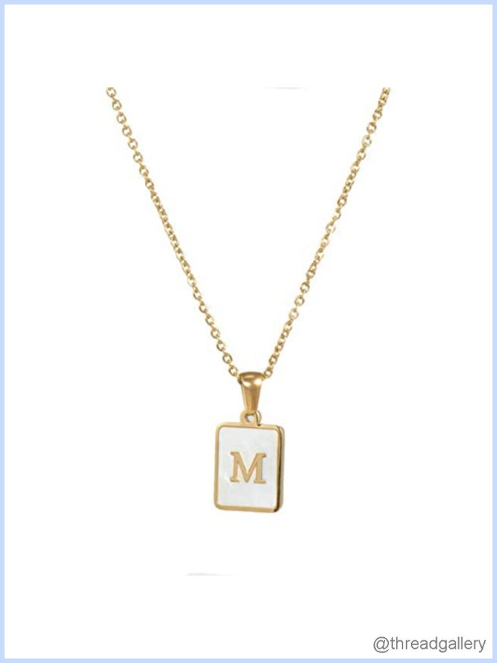18K Gold Stainless Steel Initial Necklace Natural White Mother of Pearl Pendant